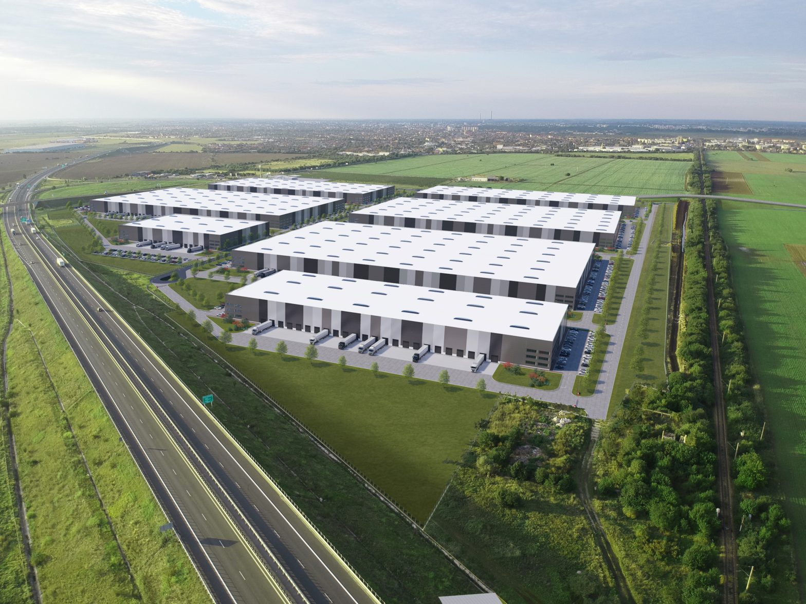 3D rendering of the logistic spaces in VGP Park Arad - aerial view
